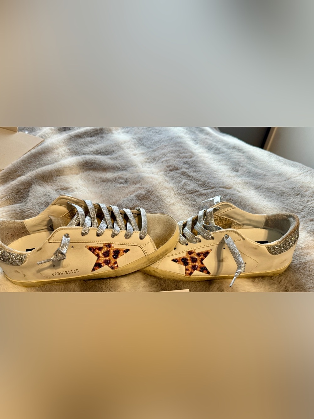 Golden Goose Women's SuperStars Leather Sneaker Swarovski Leopard Star/Heel 38 - Picture 3 of 13